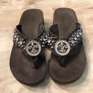 Montana West Brown Ornate Rhinestone Flip-flops 7